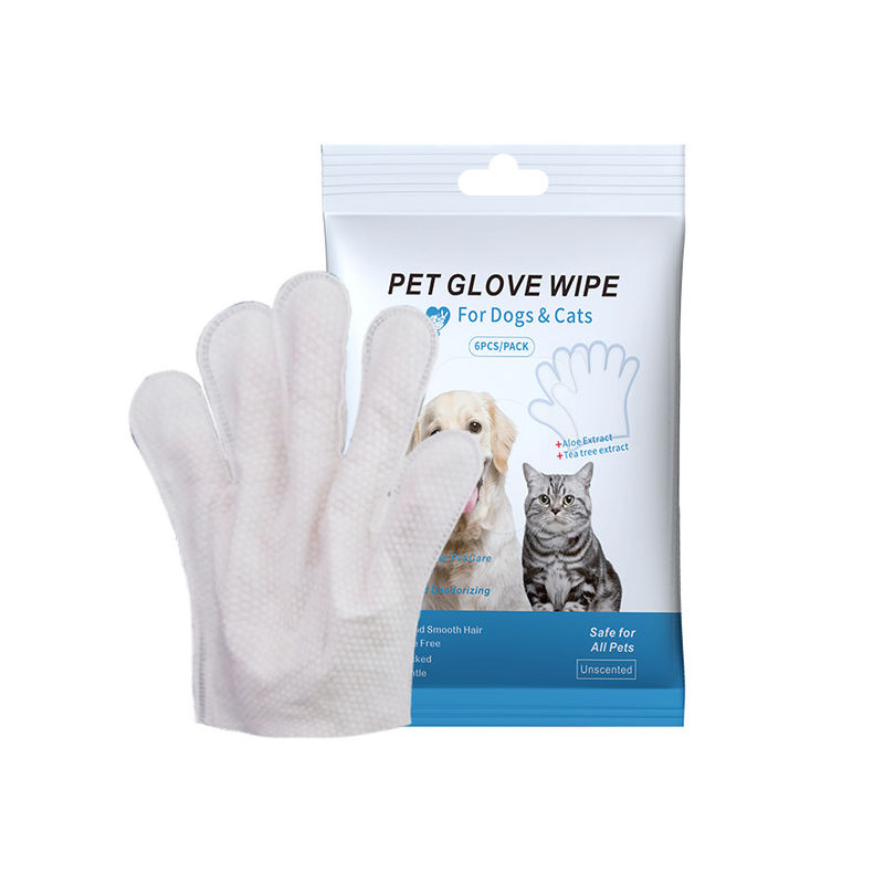 Logotipo personalizado aceptable 6PCS Pack guantes de limpieza para mascotas para aseo de PET toallitas húmedas